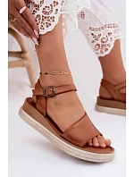 Kožené dámské sandály na platformě model 22208644 Camel - Maciejka