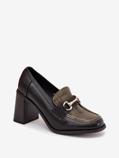 Dámske poltopánky s reliéfom a zlatými detailmi Novella - zelená/čierna