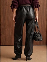 Dámské voskované jogger kalhoty s opaskem, černé, FashionStreet UY3141 Dámské voskované jogger kalhoty s opaskem, černé, FashionStreet UY3141