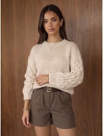 Dámsky oversize sveter s copánkovým vzorom, svetlo béžový, FashionStreet MY2590 Dámsky oversize sveter s copánkovým vzorom, svetlo béžový, FashionStreet MY2590