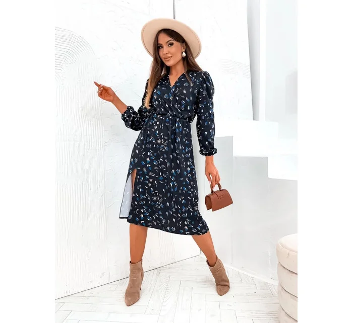 Čierno-modré vzdušné šaty s rozparkom v spodnej časti (82121)