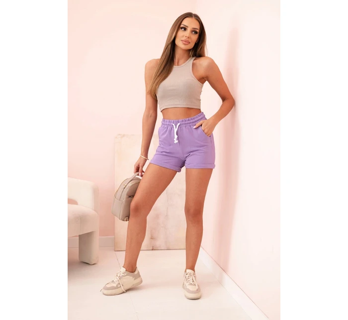 Dámske bavlnené šortky s elastickým pásom fialové