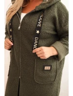 Dámska strihová bunda Plus Size s kapucňou a vreckami khaki