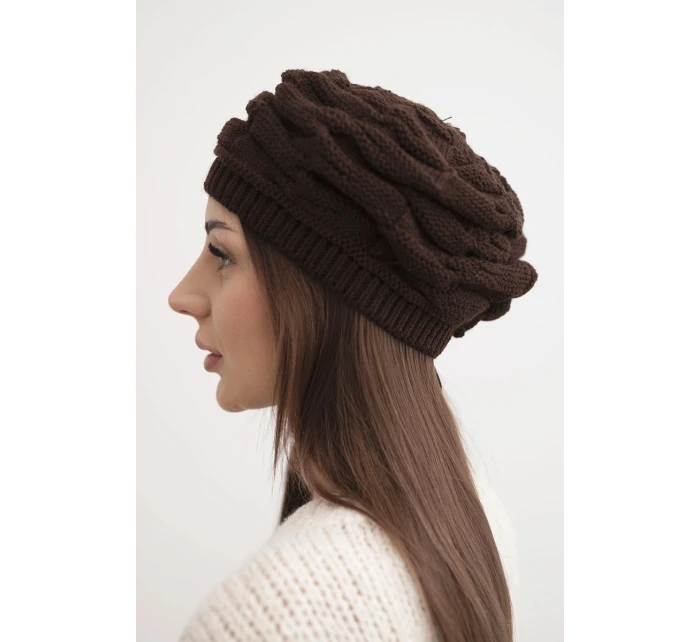 Dámská zimní čepice z vlny s ozdobným pletením a  hnědá model 21878089 - K-Fashion