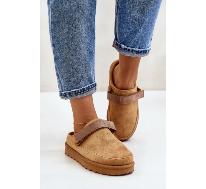 Damskie Kapcie Ocieplane Futerkiem Na Platformie Camel Azida Damskie Kapcie Ocieplane Futerkiem Na Platformie Camel Azida