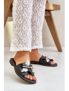 Pantofle S Dekorací Přírodní Kůže Zazoo model 21682375 Černé - Boto