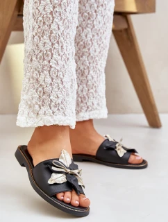 Pantofle S Dekorací Přírodní Kůže Zazoo model 21682375 Černé - Boto