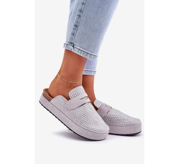 Dámské Pantofle Zdobené Na Platformě Šedé model 21683246 - Boto