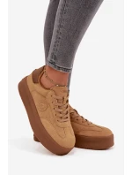 Sneakersy Damskie Na Platformie Big Star SS274762 Camel