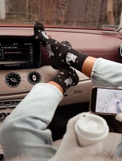 Dámské ponožky kočky a srdce černé