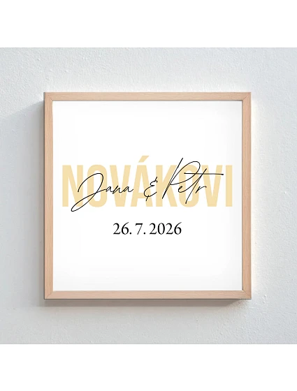 Personalizovaný magický fotoobraz v ráme - štvorec 20x20 - mená novomanželov Personalizovaný magický fotoobraz v ráme - štvorec 20x20 - mená novomanželov