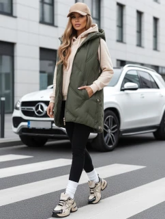 Dámska dlhá prešívaná vesta s kapucňou zelená FashionStreet TY5106