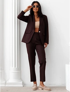 Elegantní dámský kostým – sako a kalhoty, hnědý, FashionStreet AY1245