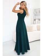 model 21767696 Módní maxi šaty s rozparkem na nohavicích lahvově zelené - numoco model 21767696 Módní maxi šaty s rozparkem na nohavicích lahvově zelené - numoco