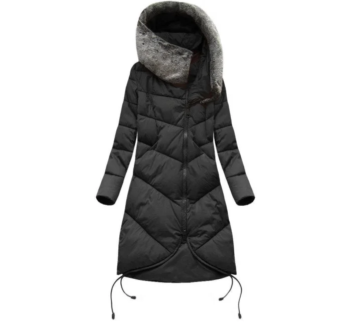 Černá dlouhá zimní bunda s kapucí model 21242956 - Libland
