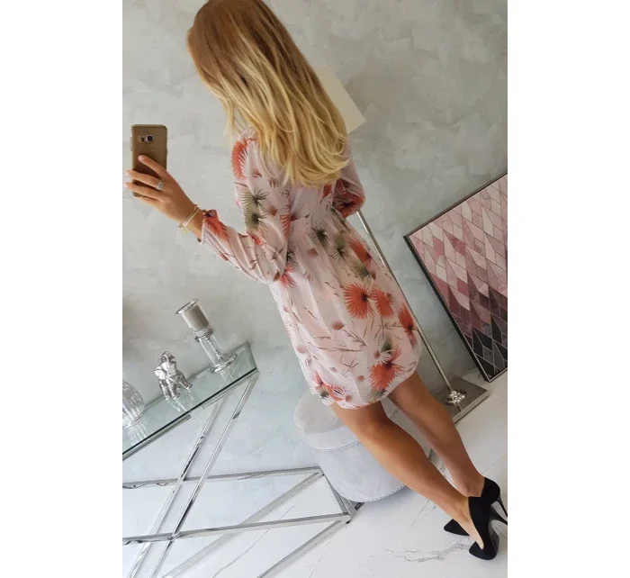 Vzdušné šaty s kvetinovým motívom púdrovo ružové