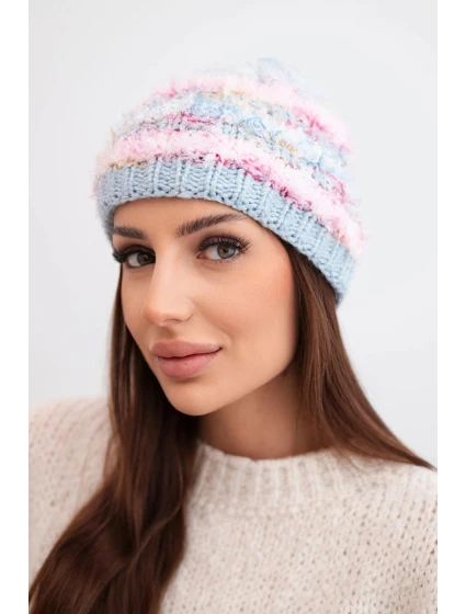 Dámska zimná čiapka s farebným vláknom a elastickou šnúrkou K352 modrá