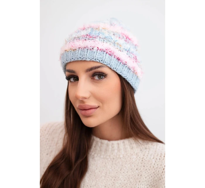 Dámska zimná čiapka s farebným vláknom a elastickou šnúrkou K352 modrá