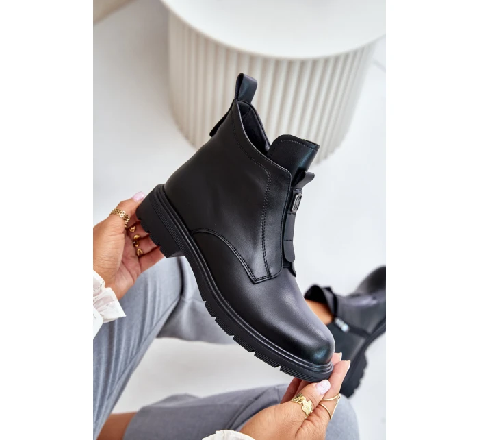 Kožené Boty Na Plochém Podpatku Zateplené Černé model 21675477 - EVENTO Kožené Boty Na Plochém Podpatku Zateplené Černé model 21675477 - EVENTO