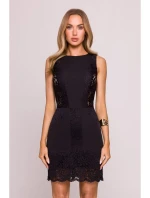 M864 Mini šaty s čipkovanými panelmi - čierne