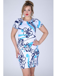 Dámske šaty aj pre plnoštíhle s kvetinovým vzorom v modrých farbách - Modrá - Efect