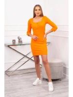 Šaty s výstřihem na knoflíky oranžové Šaty s výstřihem na knoflíky oranžové