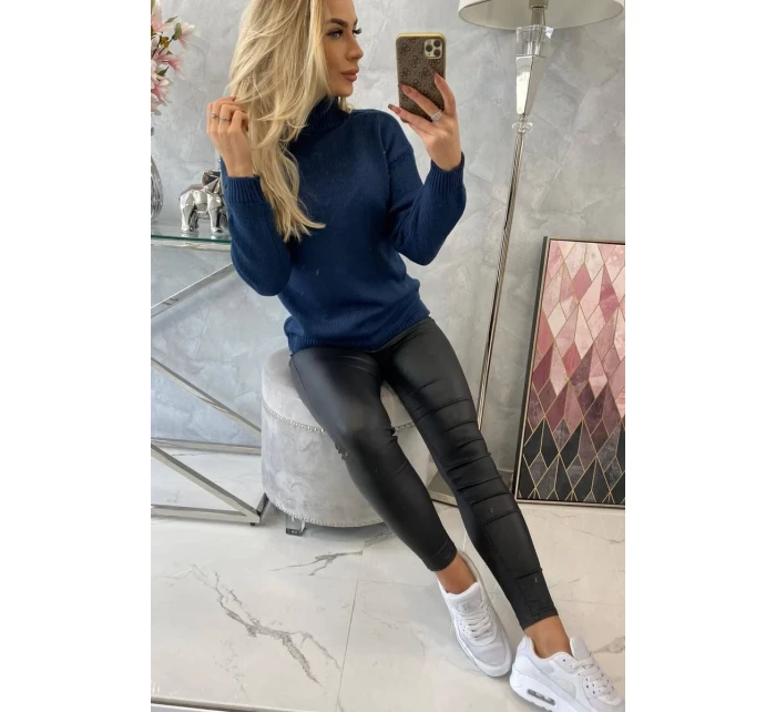 Polovičný sveter s rolákom tmavo modrý