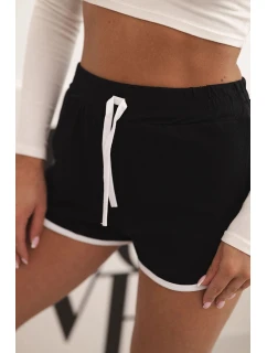 Dámské bavlněné šortky s elastickým pasem a model 21772746 lemem černé - K-Fashion