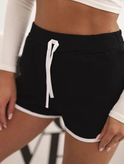 Dámske bavlnené šortky s elastickým pásom a športovým lemom čierne