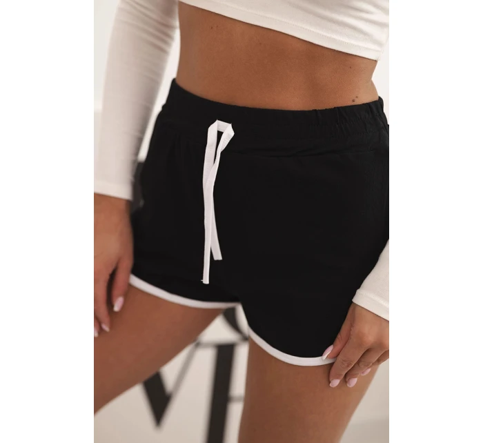 Dámské bavlněné šortky s elastickým pasem a model 21772746 lemem černé - K-Fashion Dámské bavlněné šortky s elastickým pasem a model 21772746 lemem černé - K-Fashion