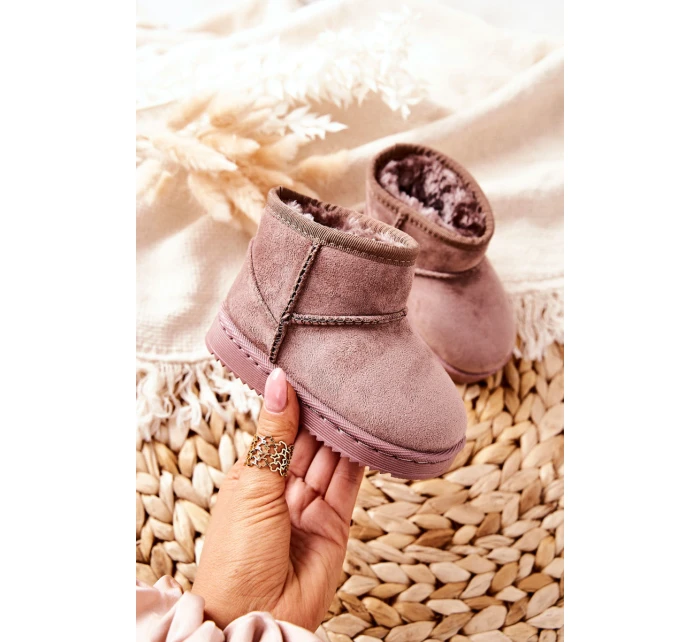 Dziecięce Ocieplane Botki Śniegowce Ciemny Beż Gooby