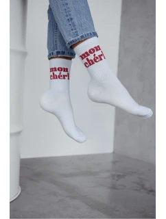 Dámské ponožky Mon Chéri bavlněné bílé s bordovým nápisem