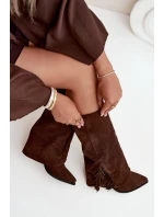Dámske kovbojské čižmy Zalia s strapcami na podpätku - hnedé Dámske kovbojské čižmy Zalia s strapcami na podpätku - hnedé