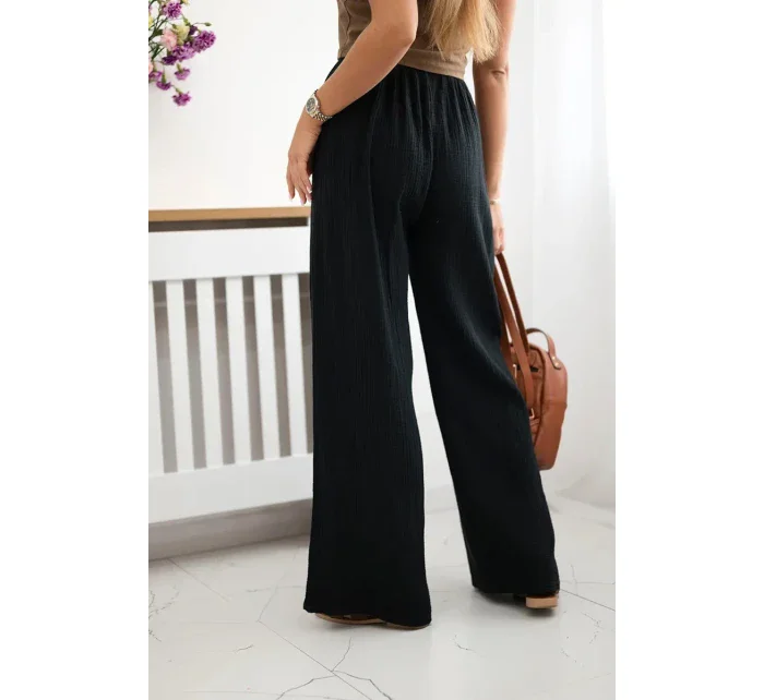 Mušelínové kalhoty se širokou nohavicí černý Mušelínové kalhoty se širokou nohavicí černý