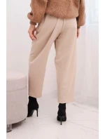 Dámské kalhoty s vysokým pasem a záhyby béžové