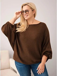 Dámský svetr Plus Size s příměsí vlny volného střihu hnědý