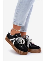 Sneakersy Damskie Na Platformie Z Ozdobami Czarne Vinness