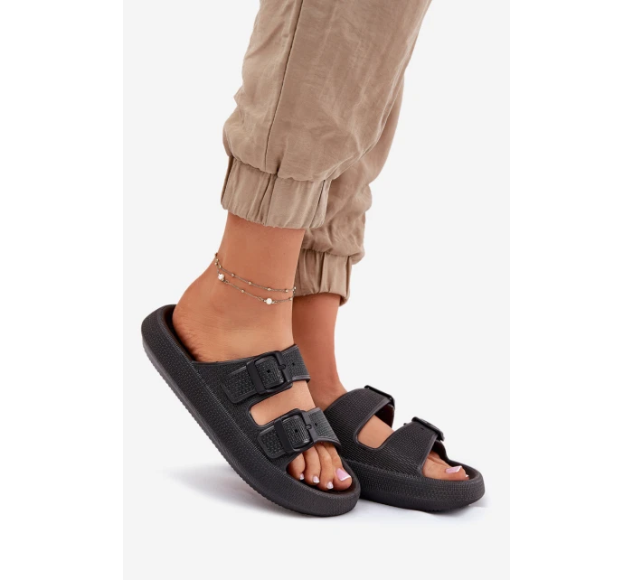 Klapki Damskie Na Platformie Z Klamrami Czarne Nitiana Klapki Damskie Na Platformie Z Klamrami Czarne Nitiana