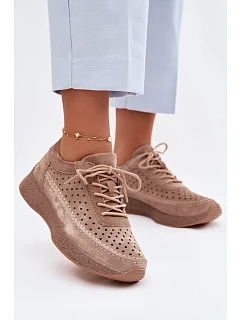 Kožené polobotky sneakers dámské vzorované model 22100638 Světle hnědé - SERGIO LEONE