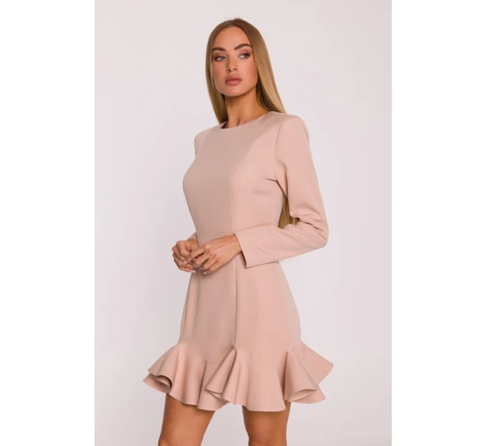 model 21296123 Šaty s volánkovým lemem béžové - Moe