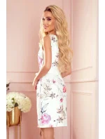 Dámske šaty 380-1 Ecru s kvetmi - NUMOCO
