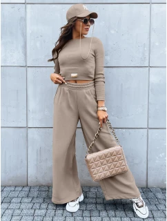 Dámsky komplet širokých nohavíc a crop topu ASTRAL ALLURE dark beige FashionStreet AY0905