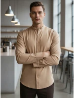 Pánská ležérní béžová košile SLIM FIT se stojáčkem Dstreet model 21981627 - FashionStreet