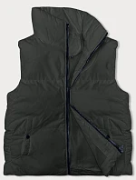 Dámska páperová vesta so stojatým golierom army (5M3150-136)