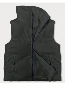 Dámska páperová vesta v army farbe so stojačikom (5M3150-136)