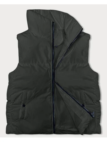 Dámská péřová vesta v army barvě se stojáčkem model 18914603 - J.STYLE Dámská péřová vesta v army barvě se stojáčkem model 18914603 - J.STYLE