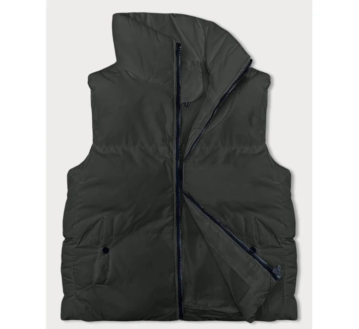 Dámská péřová vesta v army barvě se stojáčkem model 18914603 - J.STYLE Dámská péřová vesta v army barvě se stojáčkem model 18914603 - J.STYLE