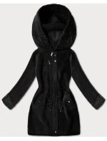 Čierna vlnená bunda z alpaky s kapucňou (W214#)