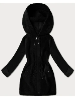 Čierna vlnená bunda z alpaky s kapucňou (W214#)
