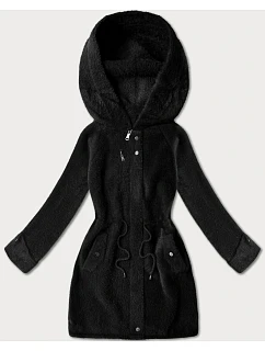 Čierna vlnená bunda z alpaky s kapucňou (W214#)